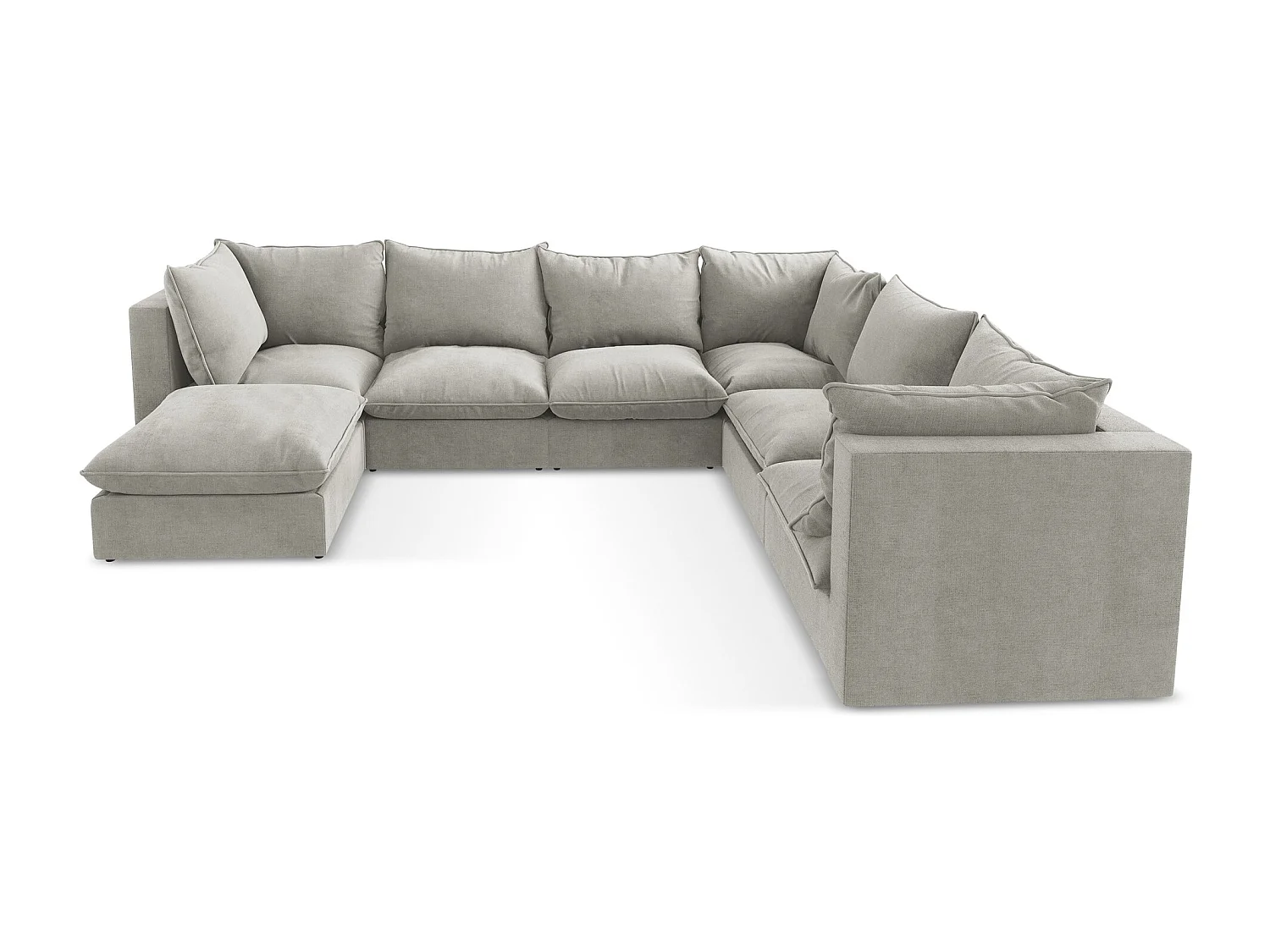 Modulaire panoramische bank van lichtgrijs textuurstof - MANAO