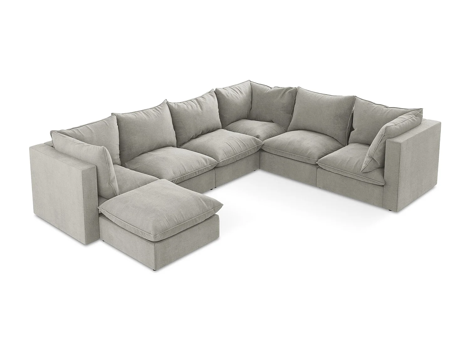 Modulaire panoramische bank van lichtgrijs textuurstof - MANAO