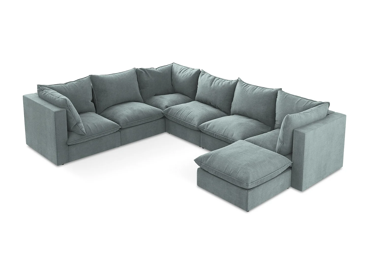 Canapé panoramique 5 places modulaire en tissu texturé - jeans - MANAO