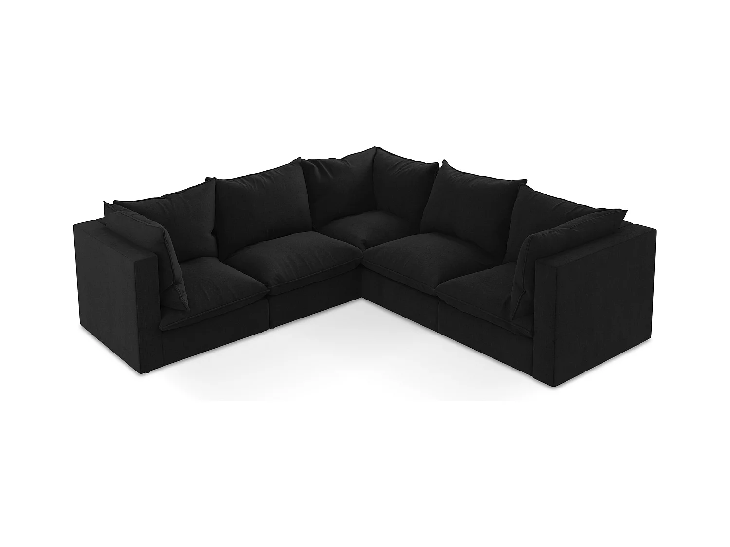 Canapé d'angle 4 places modulaire en tissu texturé - noir - MANAO