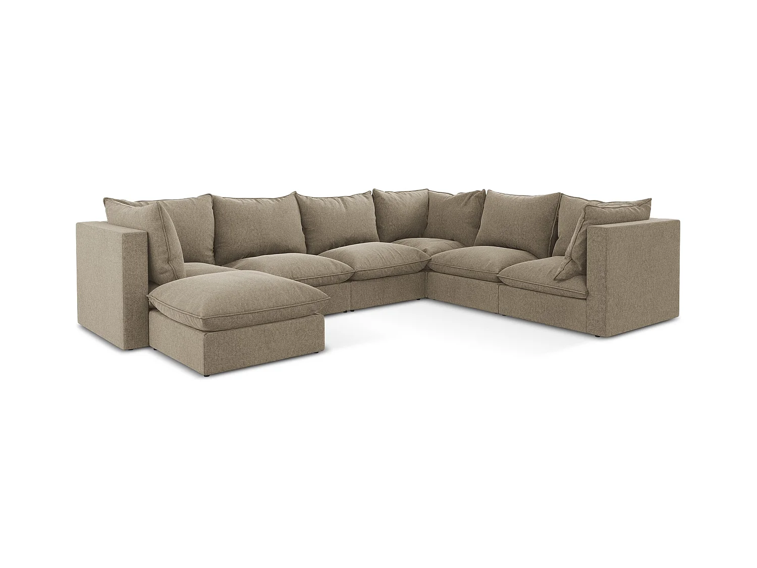 Canapé panoramique 5 places modulaire en velours - beige - MANAO