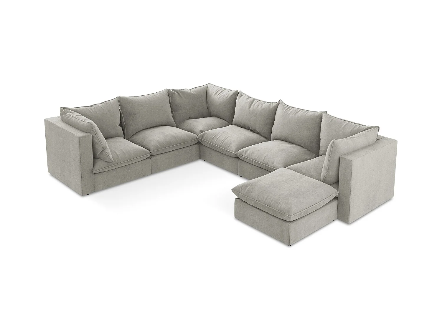 Modulaire panoramische bank van lichtgrijs textuurstof - MANAO