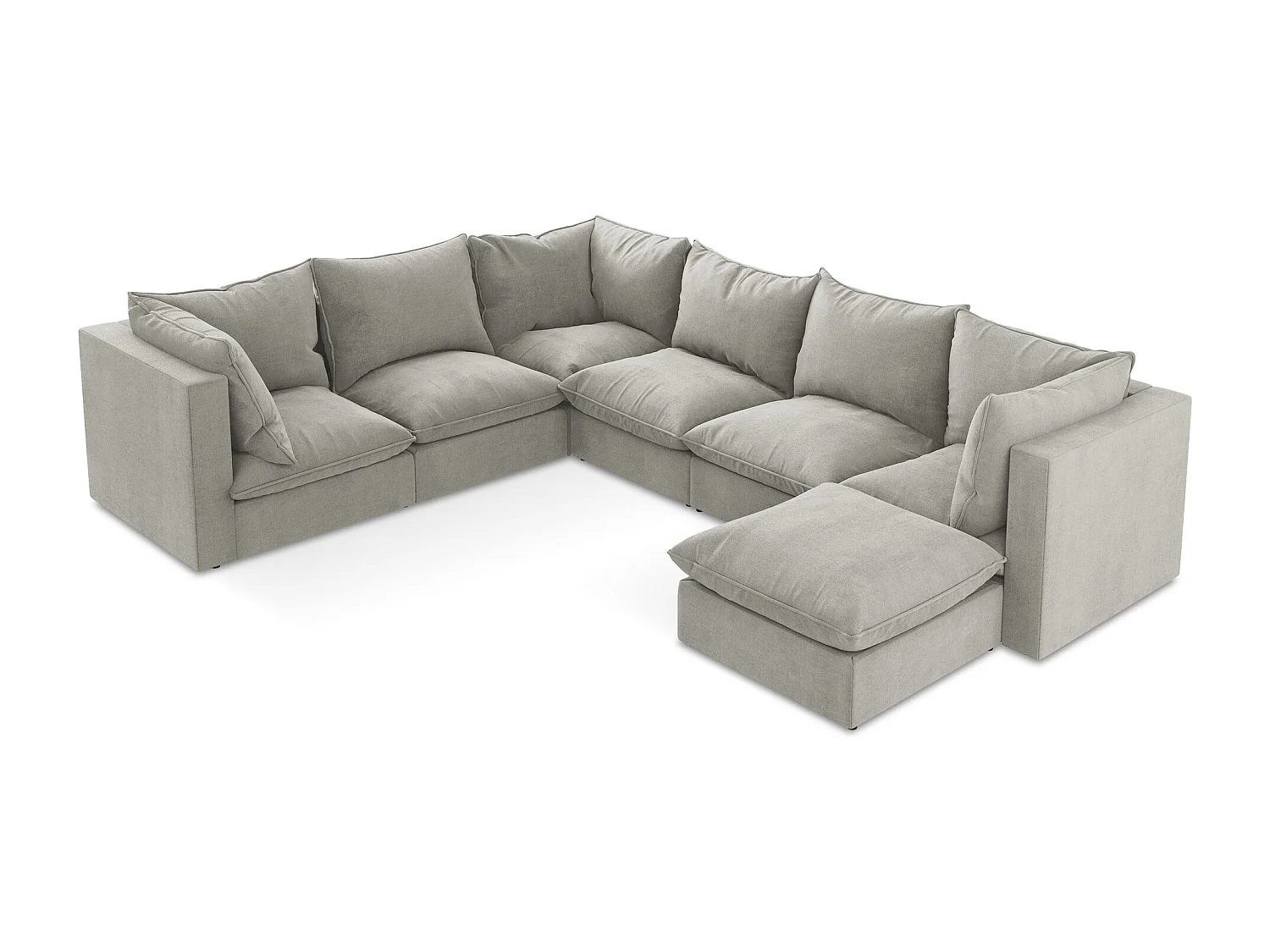 Canapé panoramique 5 places modulaire en tissu texturé - gris clair - MANAO