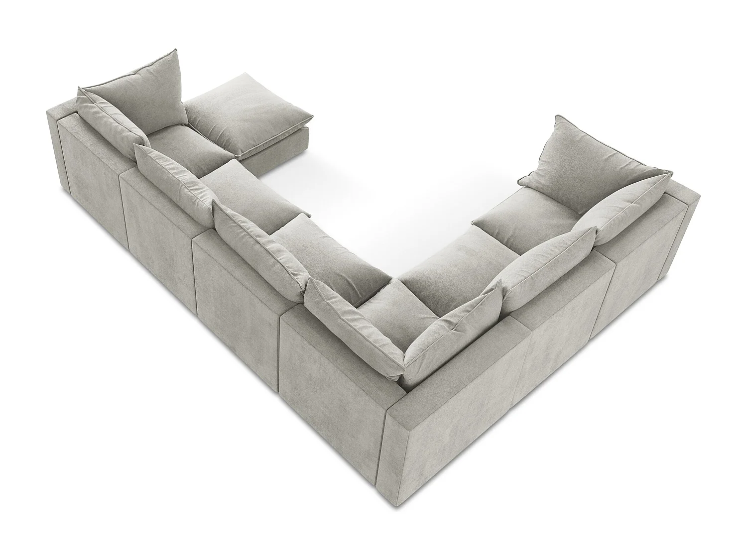 Canapé panoramique 5 places modulaire en tissu texturé - gris clair - MANAO