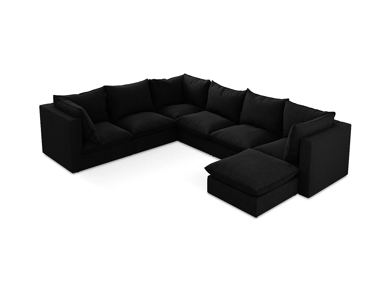 Canapé panoramique 5 places modulaire en tissu bouclette - noir - MANAO