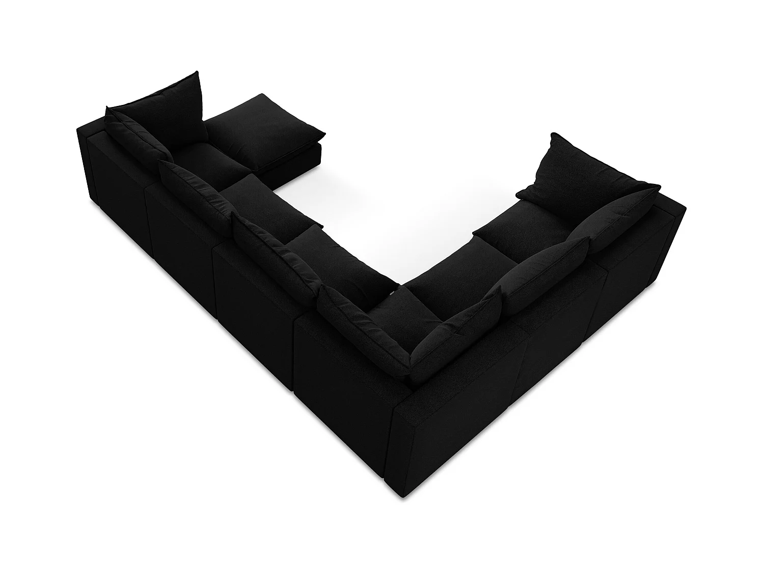 Canapé panoramique 5 places modulaire en tissu bouclette - noir - MANAO