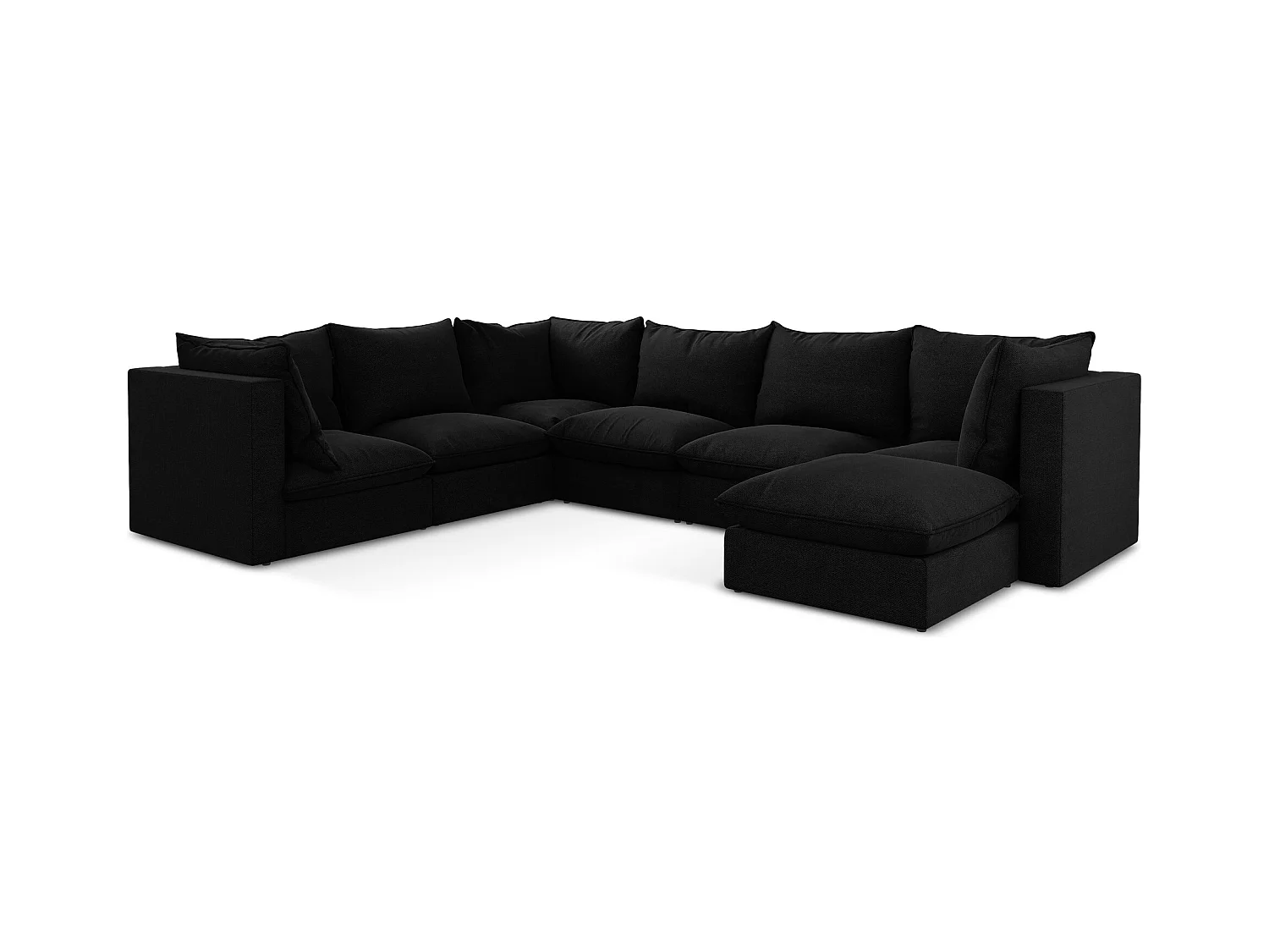 Canapé panoramique 5 places modulaire en tissu bouclette - noir - MANAO