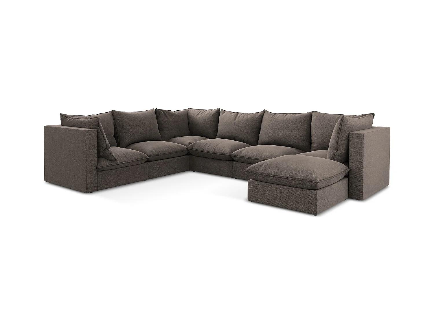 Canapé panoramique 5 places modulaire en tissu bouclette - chocolat - MANAO