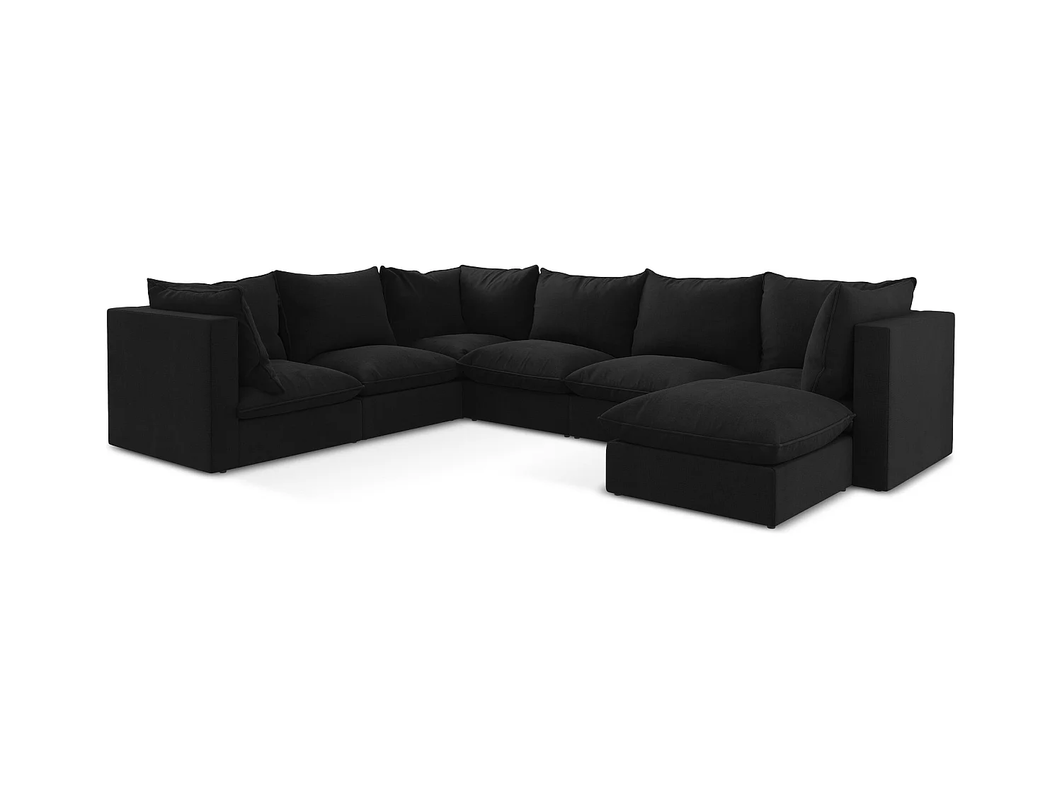 Canapé panoramique 5 places modulaire en tissu texturé - noir - MANAO