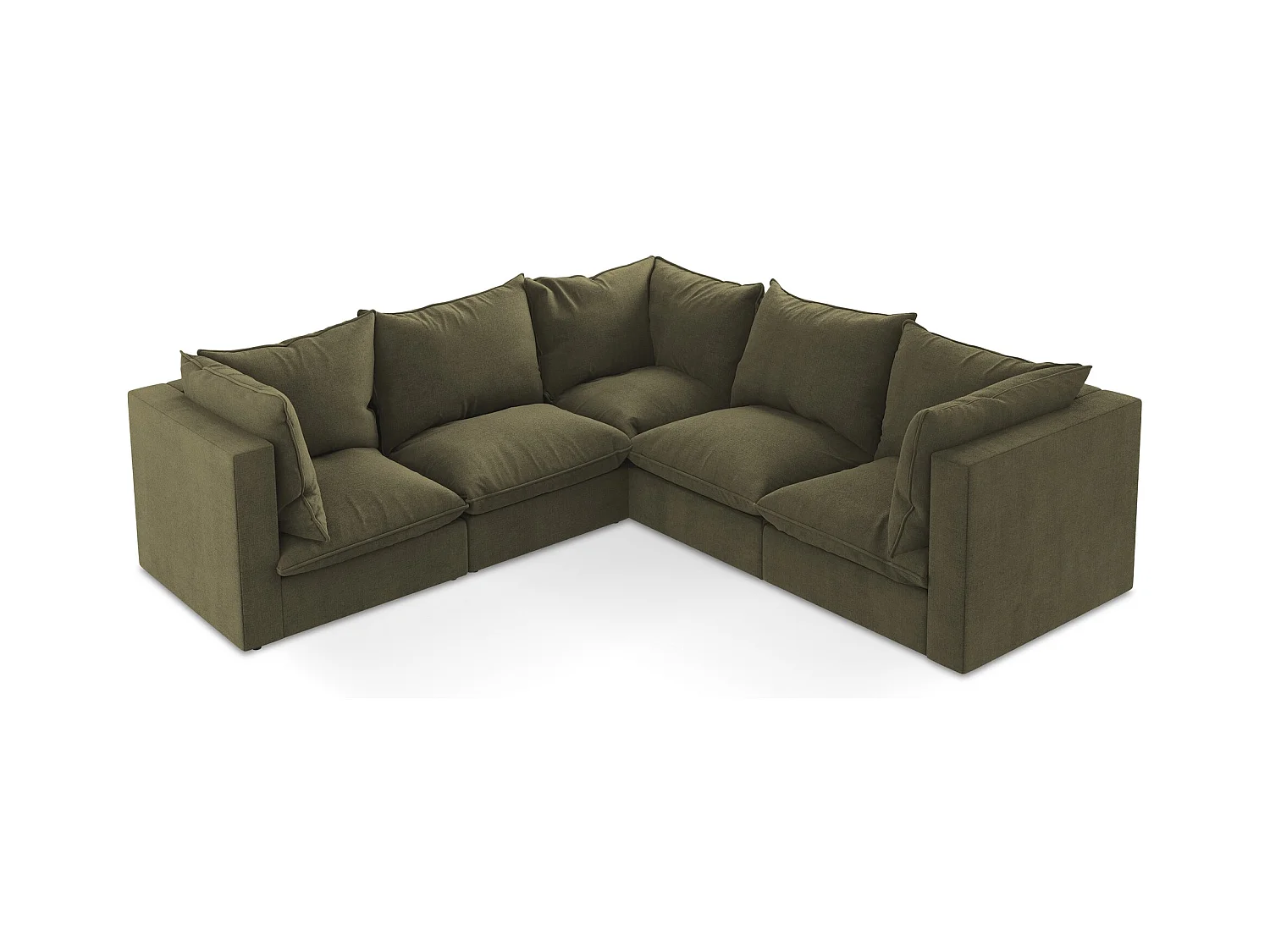 Canapé d'angle 4 places modulaire en tissu texturé - olive - MANAO