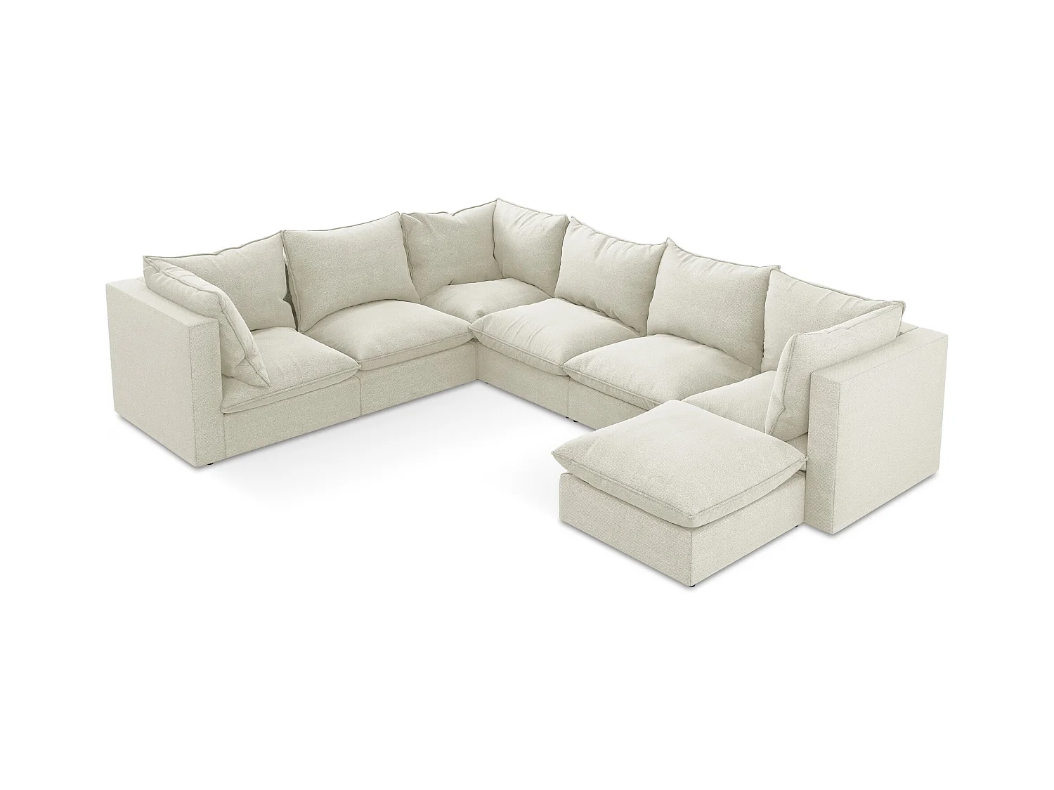 Canapé panoramique 5 places modulaire en tissu bouclette - sable - MANAO