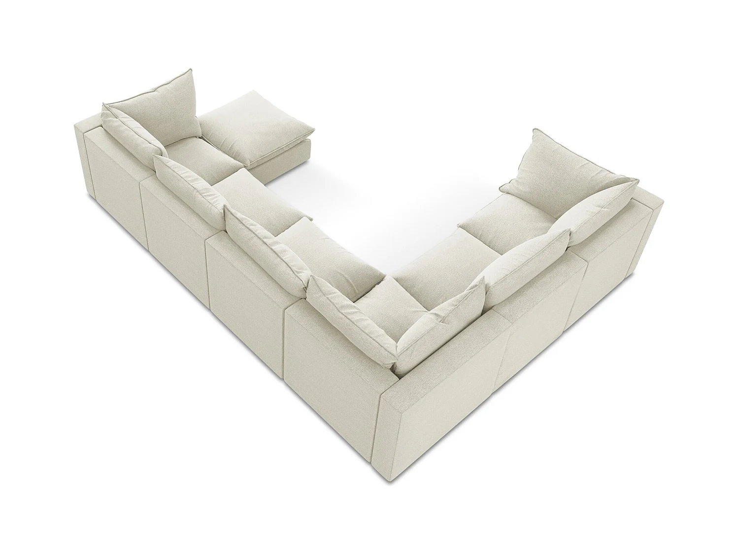 Canapé panoramique 5 places modulaire en tissu bouclette - sable - MANAO