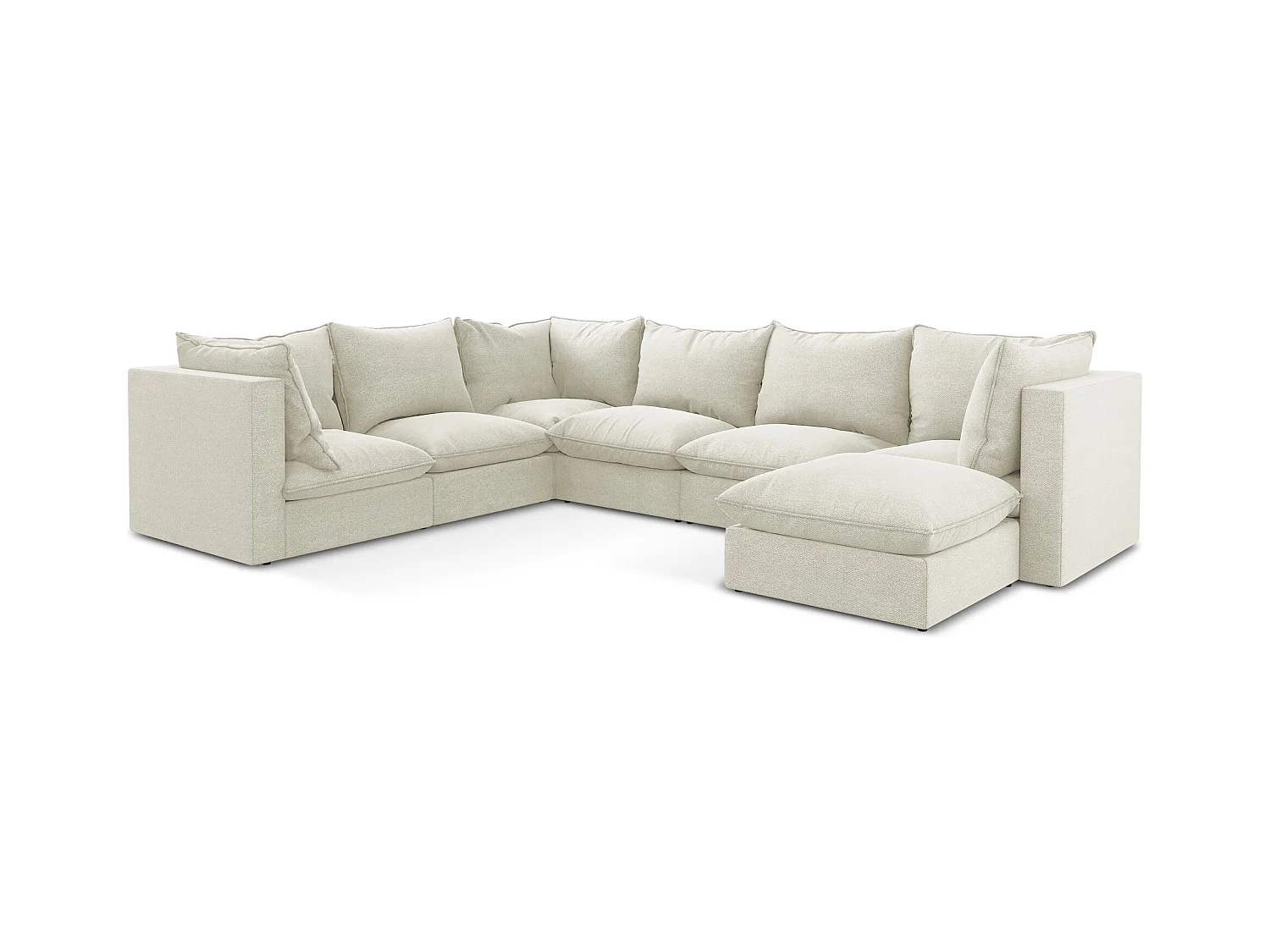 Canapé panoramique 5 places modulaire en tissu bouclette - sable - MANAO