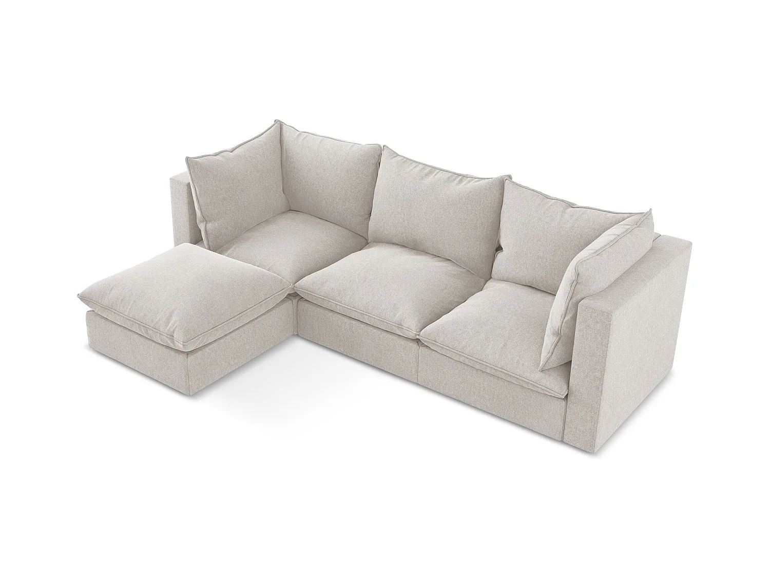 3-Sitzer Modulares Ecksofa - Ecke Links - Samt - Hell beige - MANAO