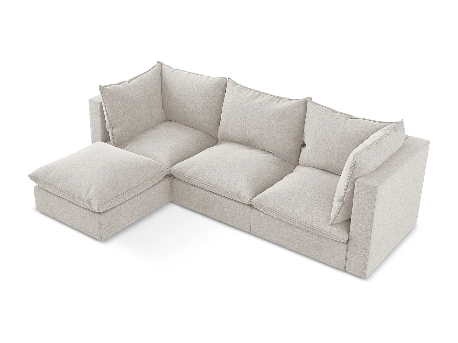 3-Sitzer Modulares Ecksofa - Ecke Links - Samt - Hell beige - MANAO