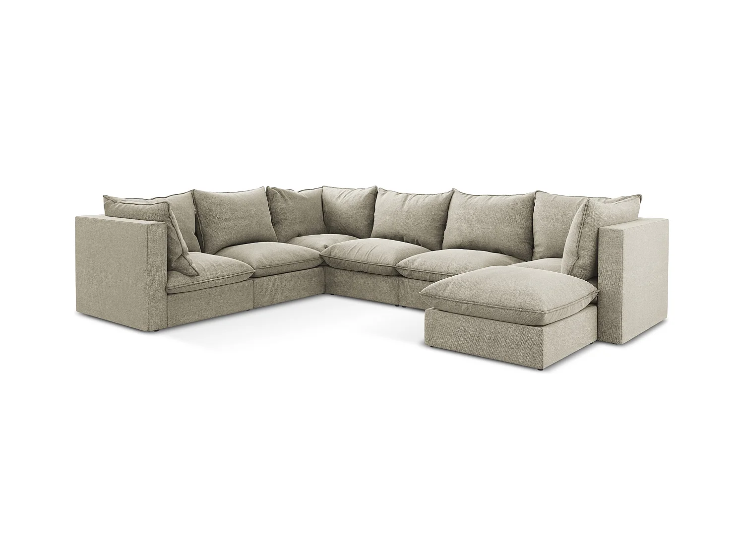 Canapé panoramique 5 places modulaire en tissu bouclette - taupe - MANAO