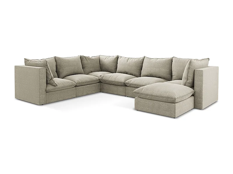 Canapé panoramique 5 places modulaire en tissu bouclette - taupe - MANAO