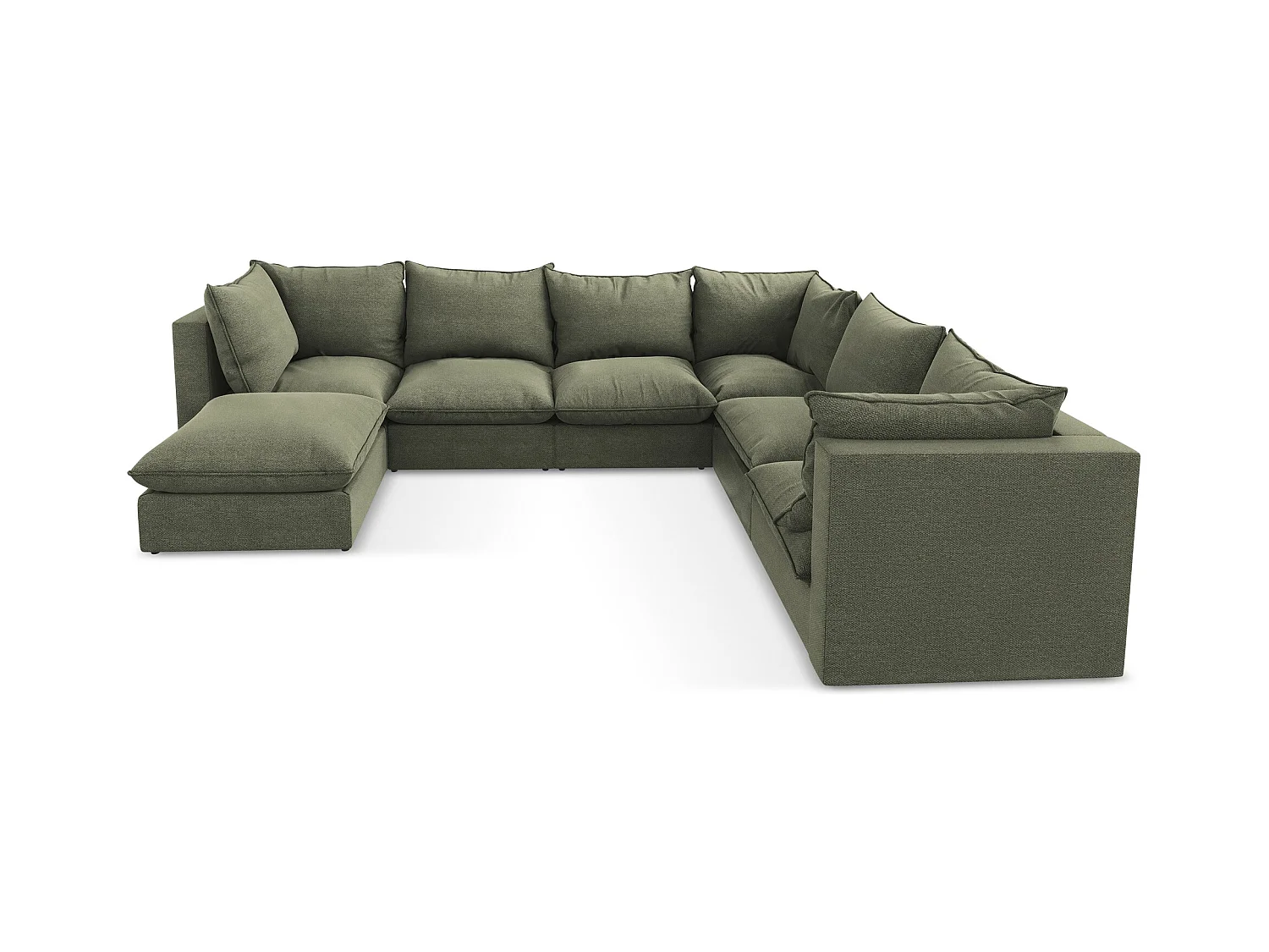 Canapé panoramique 5 places modulaire en tissu bouclette - olive - MANAO