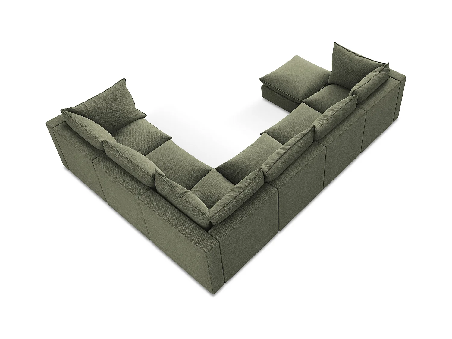 Canapé panoramique 5 places modulaire en tissu bouclette - olive - MANAO