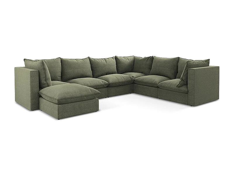 Sofa modułowa panoramiczna - z tkaniny bouclé - oliwkowy - MANAO