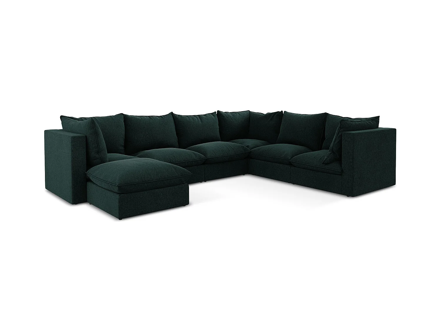 Canapé panoramique 5 places modulaire en velours - gris vert - MANAO