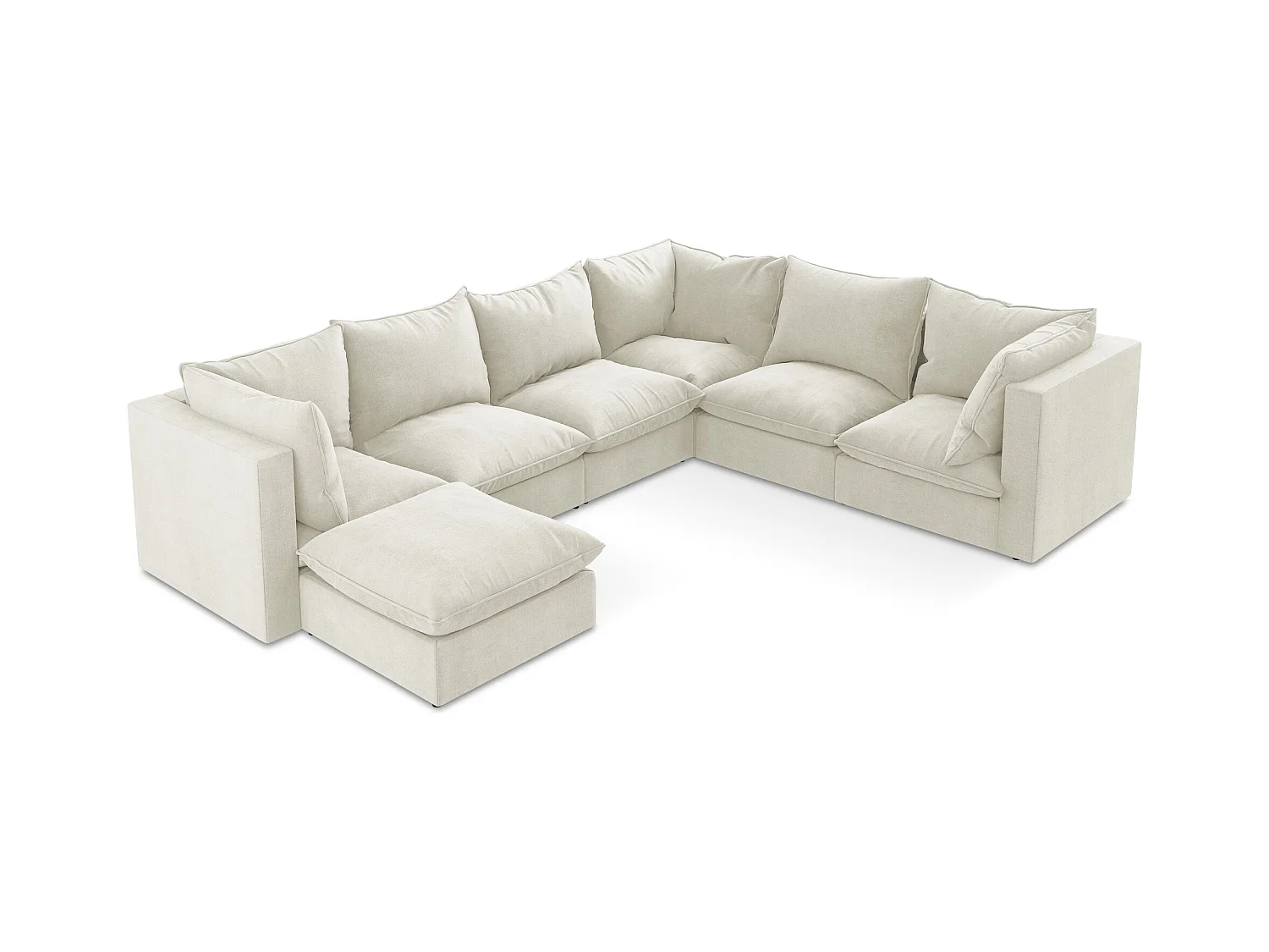 Canapé panoramique 5 places modulaire en tissu texturé - beige - MANAO