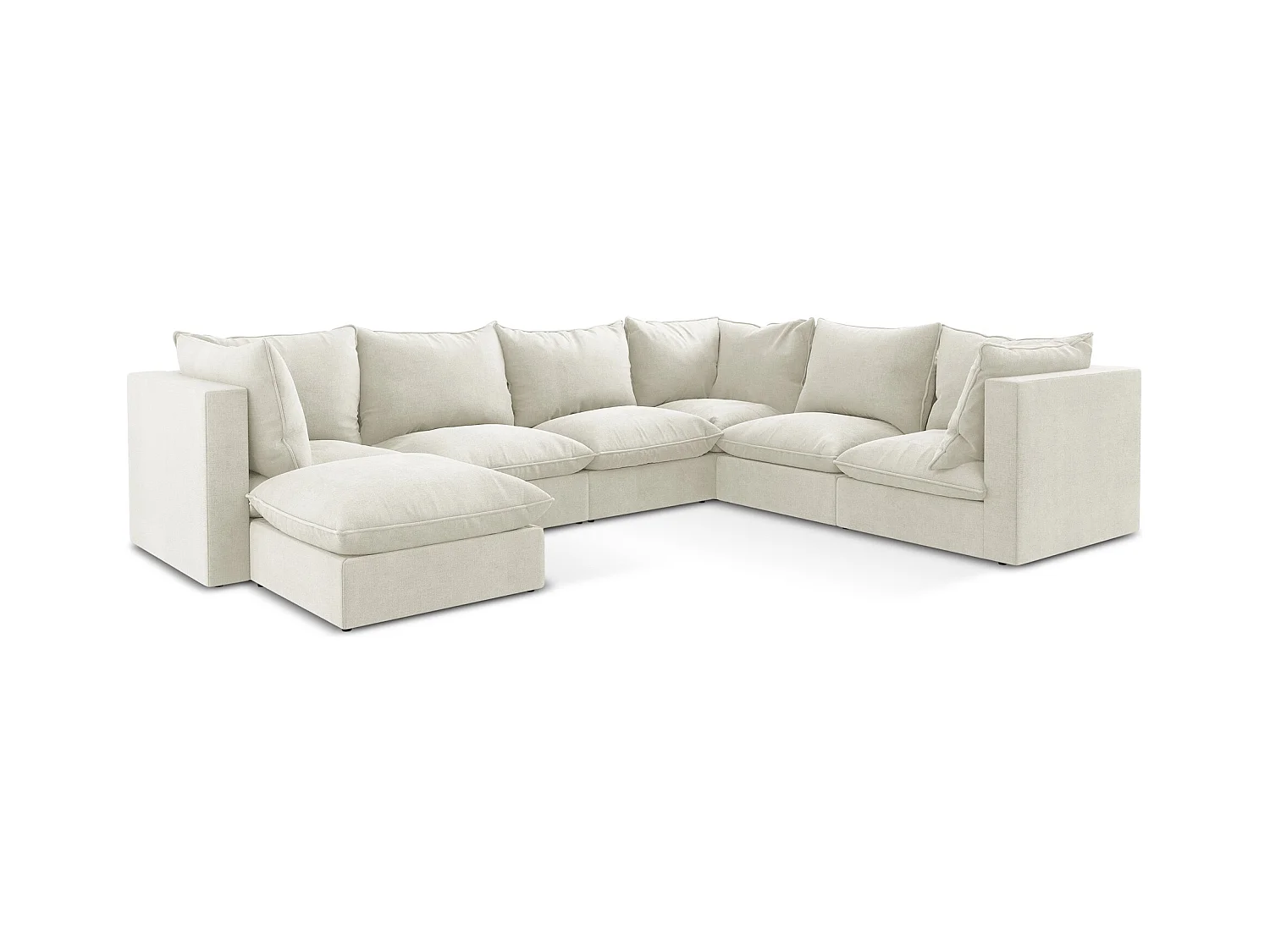Canapé panoramique 5 places modulaire en tissu texturé - beige - MANAO