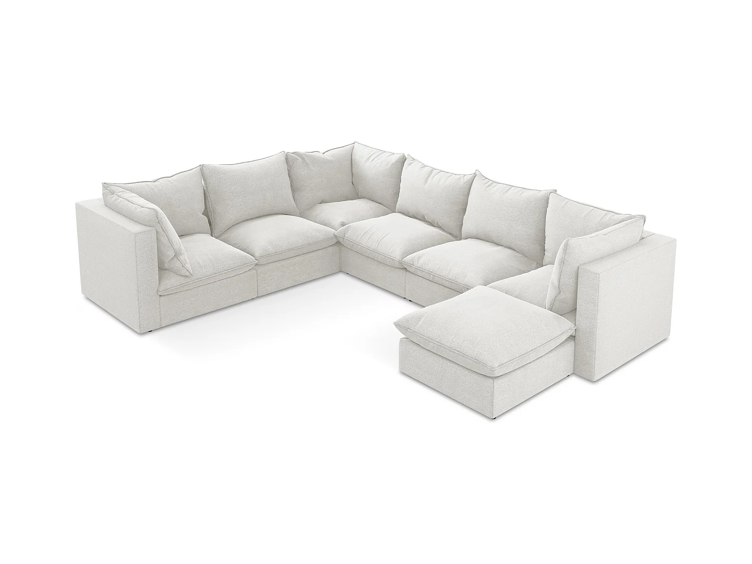 Canapé panoramique 5 places modulaire en tissu bouclette - blanc - MANAO