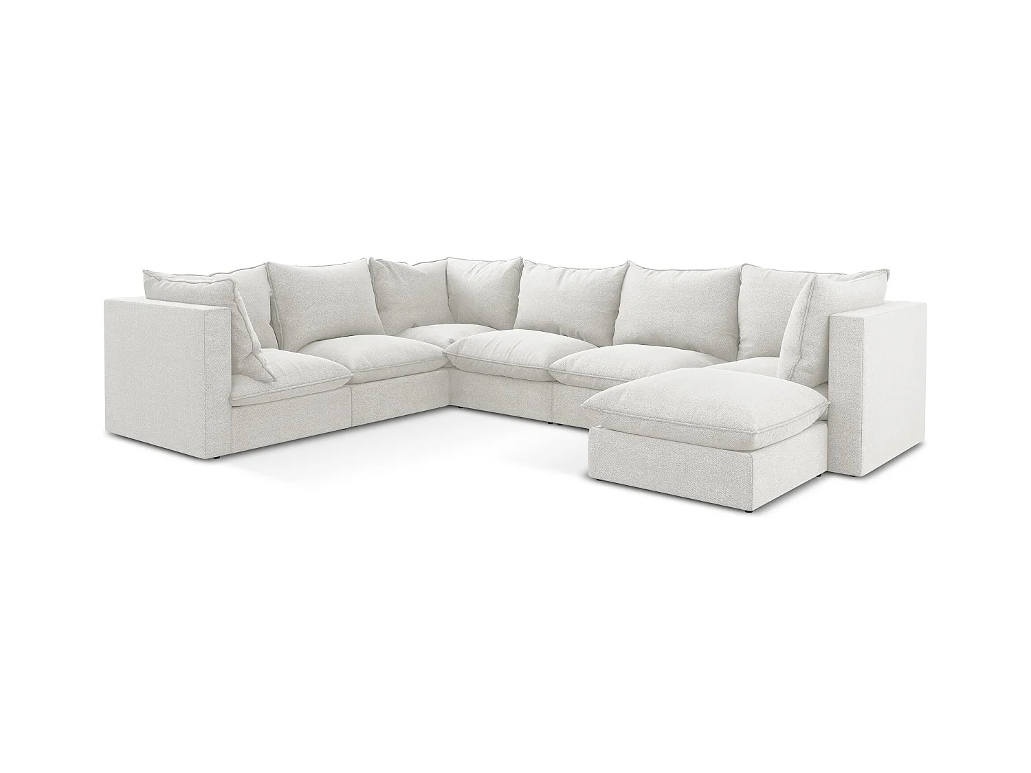 Canapé panoramique 5 places modulaire en tissu bouclette - blanc - MANAO