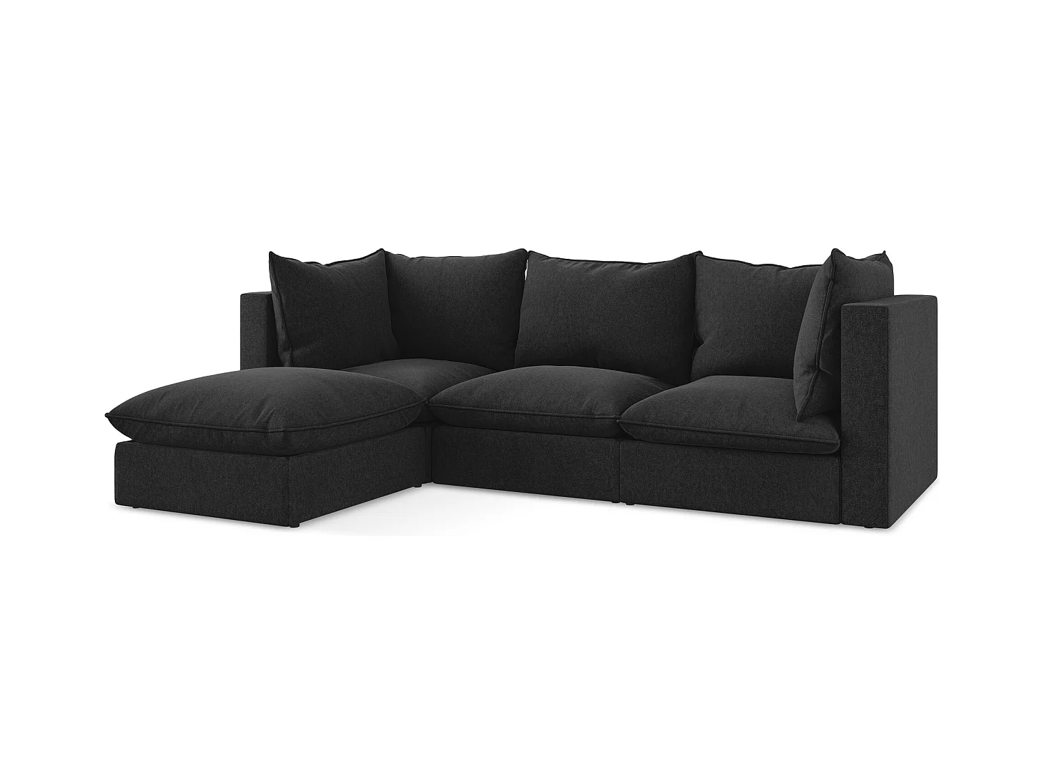 3-Sitzer Modulares Ecksofa - Ecke Links - Samt - Schwarz - MANAO