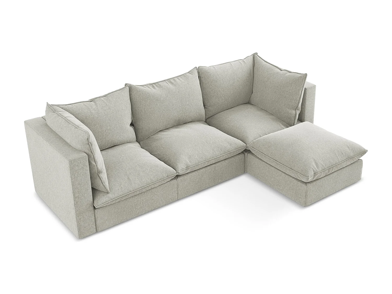 Canapé d'angle 3 places modulaire droit en velours - gris clair - MANAO