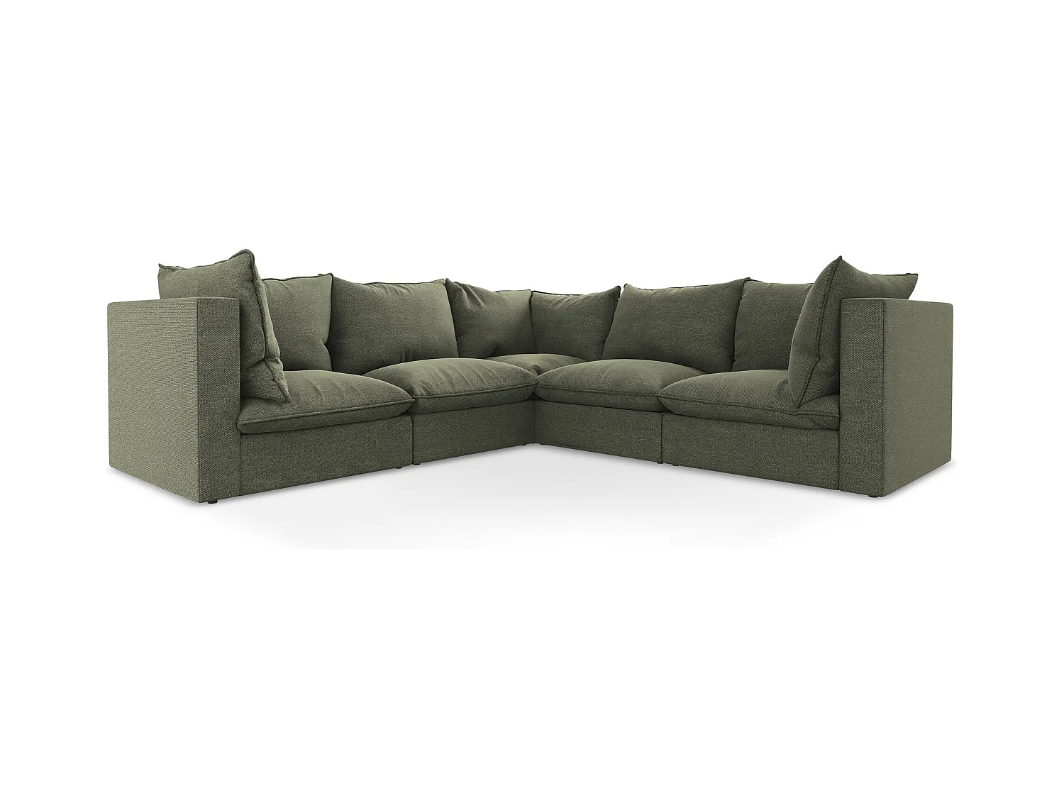 Canapé d'angle 4 places modulaire en tissu bouclette - olive - MANAO