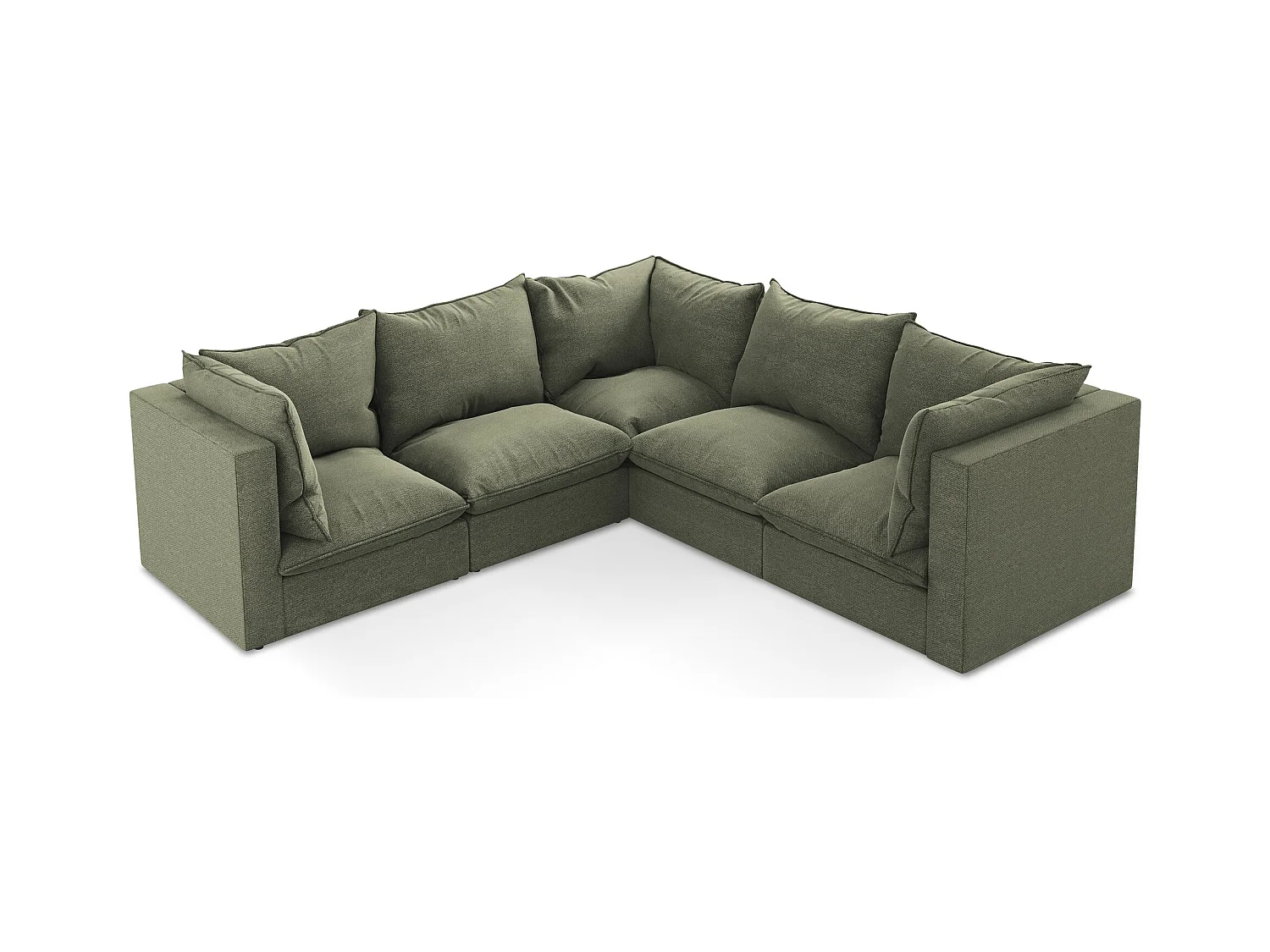 Canapé d'angle 4 places modulaire en tissu bouclette - olive - MANAO