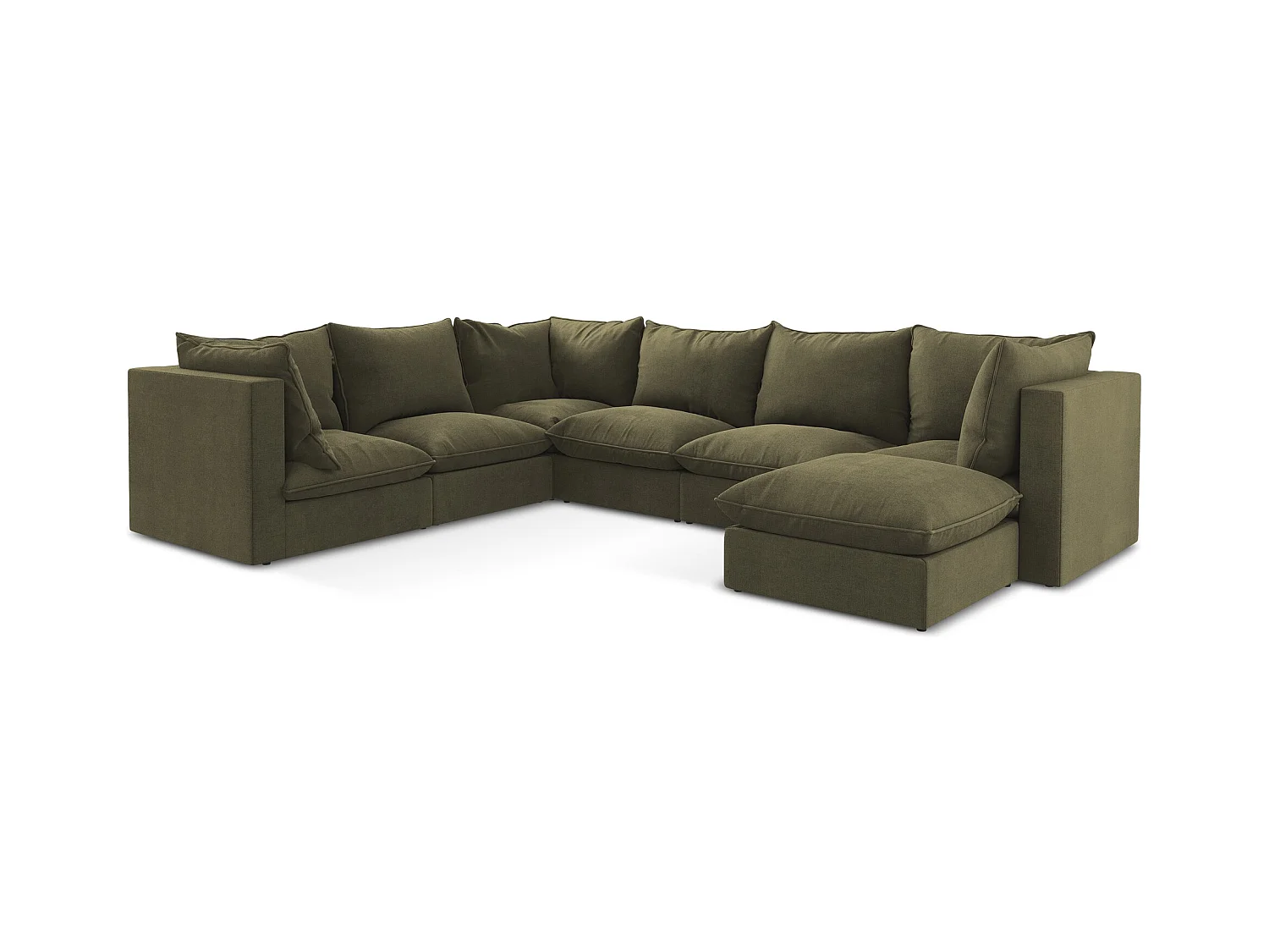 Canapé panoramique 5 places modulaire en tissu texturé - olive - MANAO