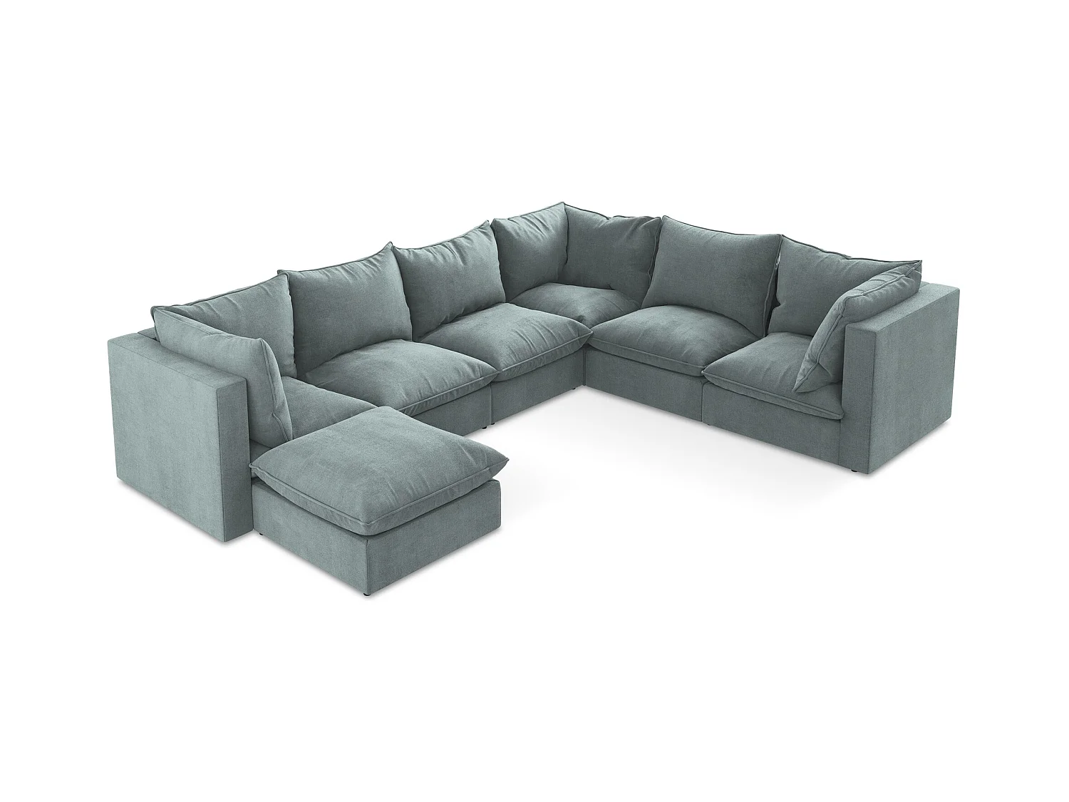 Canapé panoramique 5 places modulaire en tissu texturé - jeans - MANAO