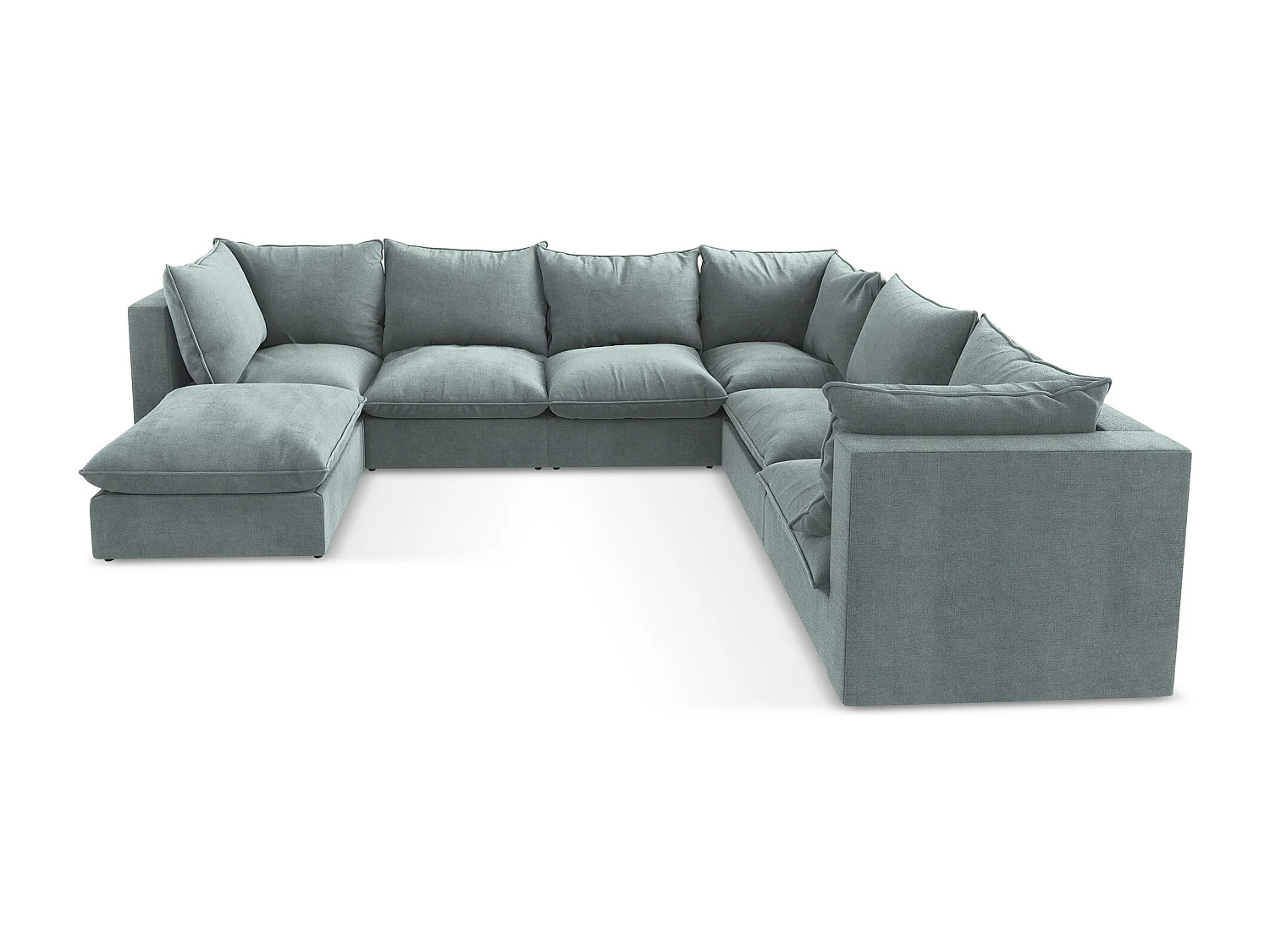 Canapé panoramique 5 places modulaire en tissu texturé - jeans - MANAO