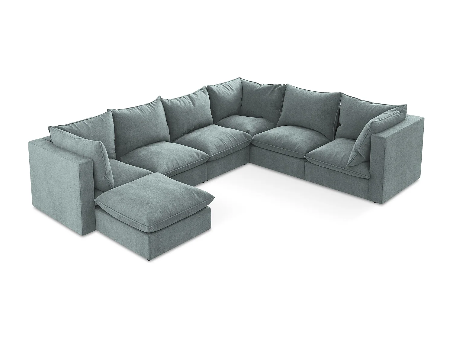 Canapé panoramique 5 places modulaire en tissu texturé - jeans - MANAO