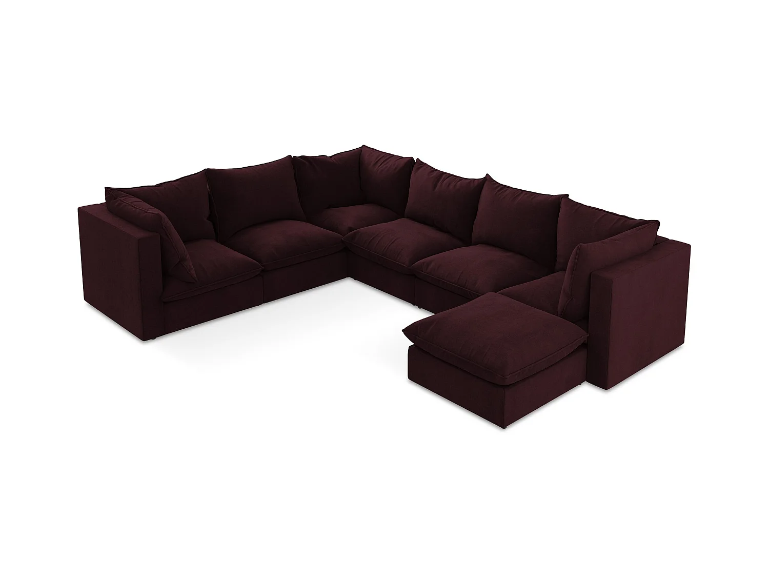 Canapé panoramique 5 places modulaire en tissu texturé - bordeaux - MANAO