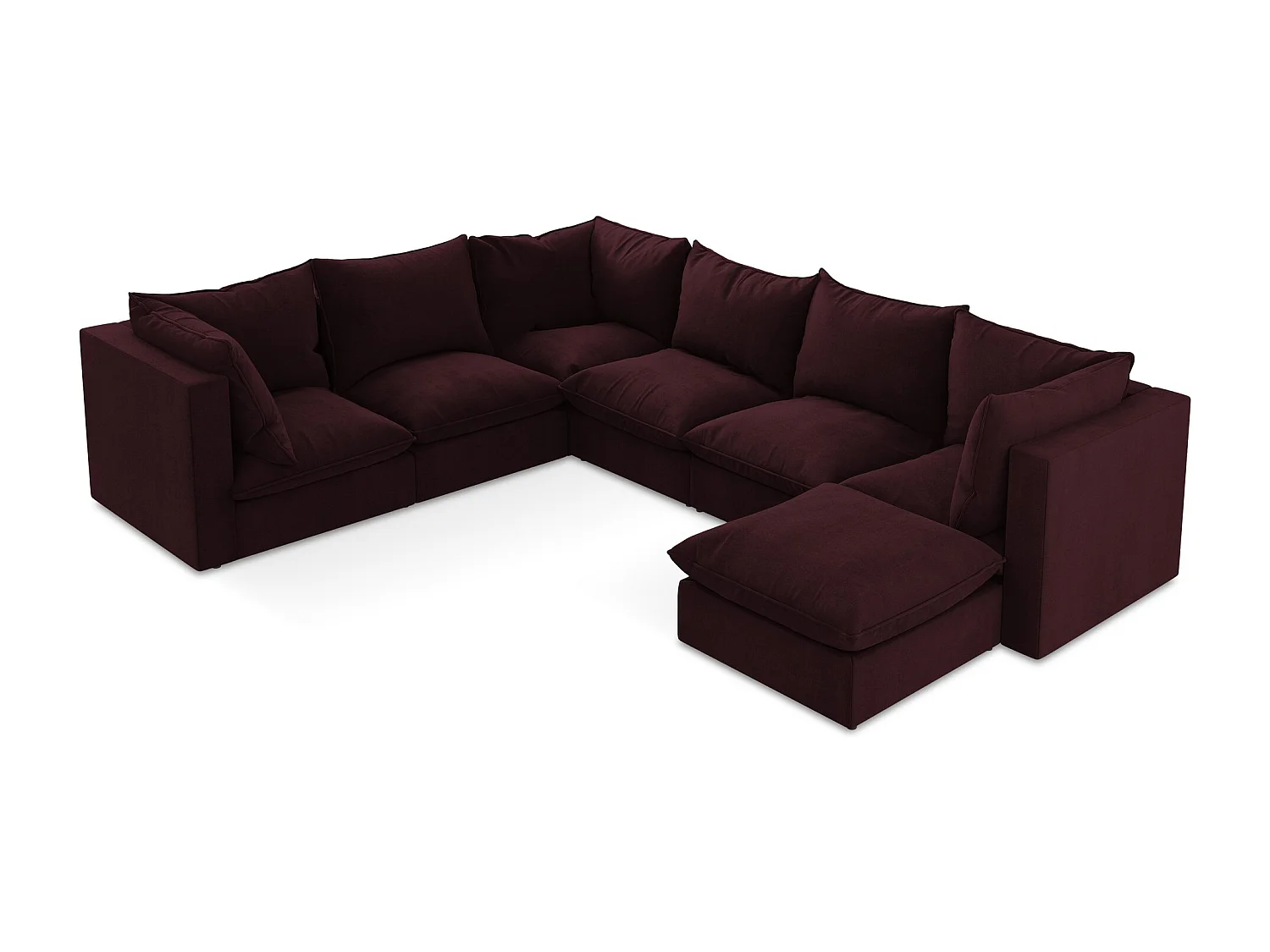 Canapé panoramique 5 places modulaire en tissu texturé - bordeaux - MANAO