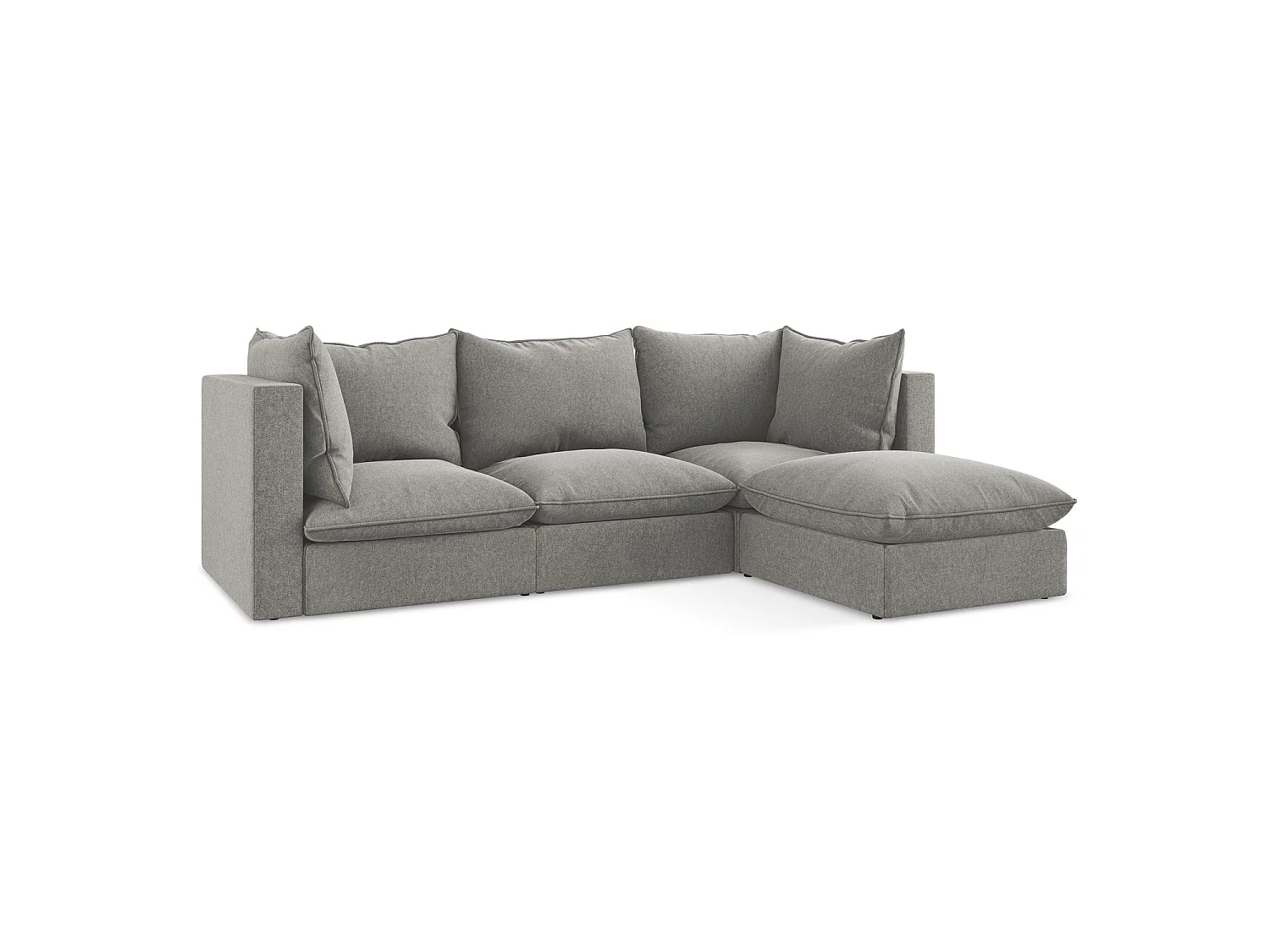 Canapé d'angle 3 places modulaire droit en velours - gris - RAVENNA