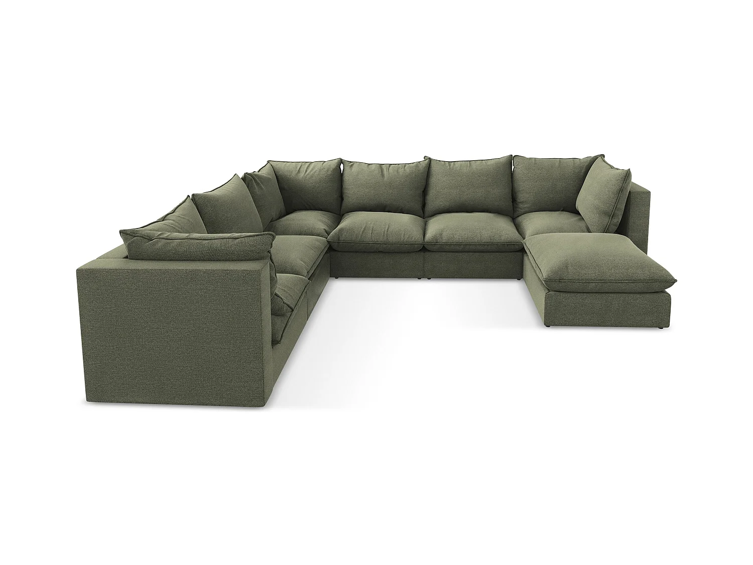 Canapé panoramique 5 places modulaire en tissu bouclette - olive - MANAO