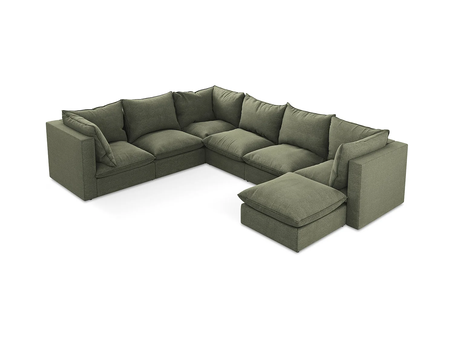 Canapé panoramique 5 places modulaire en tissu bouclette - olive - MANAO