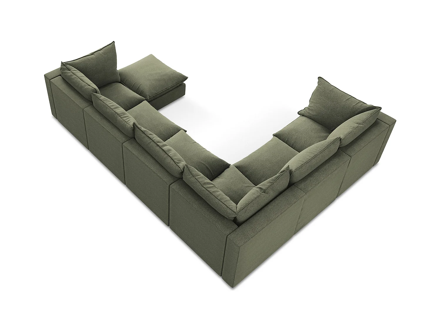 Canapé panoramique 5 places modulaire en tissu bouclette - olive - MANAO