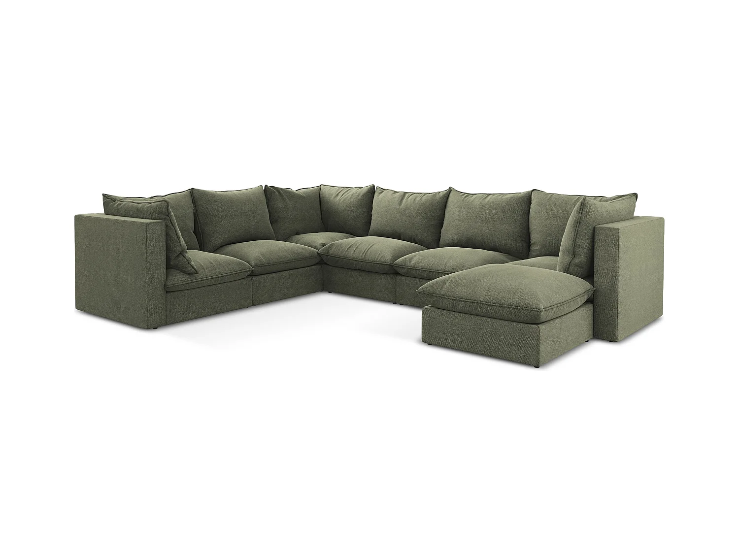 Canapé panoramique 5 places modulaire en tissu bouclette - olive - MANAO