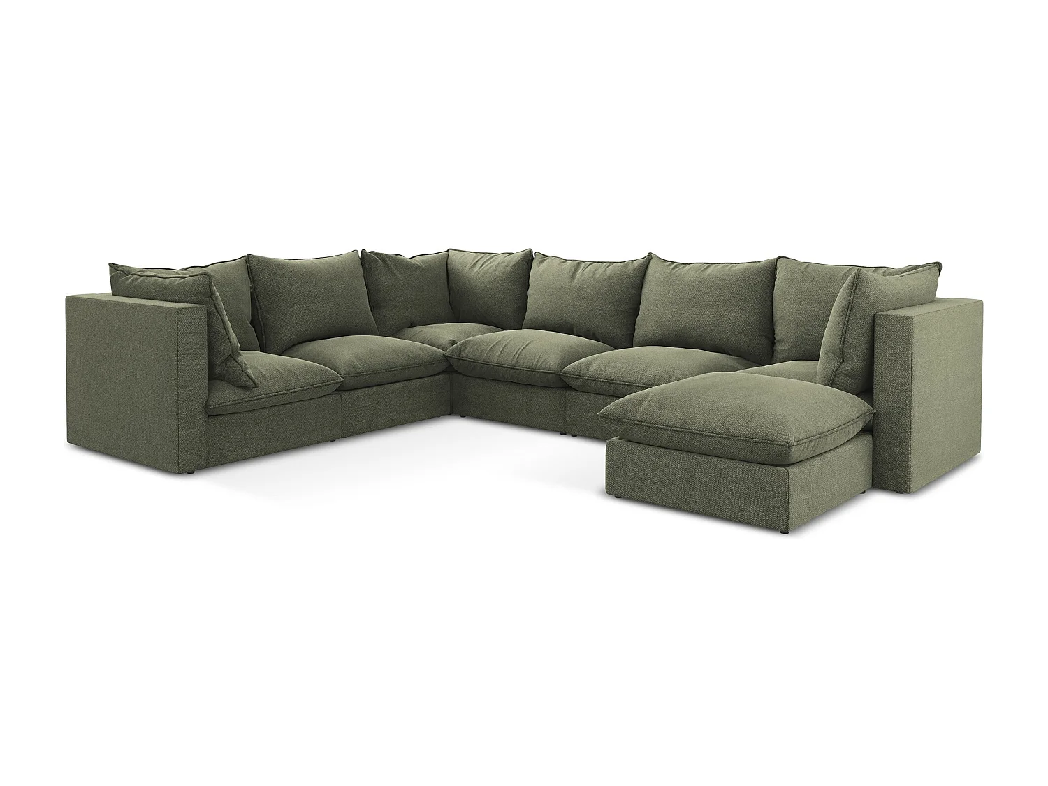 Sofa modułowa panoramiczna - z tkaniny bouclé - oliwkowy - MANAO