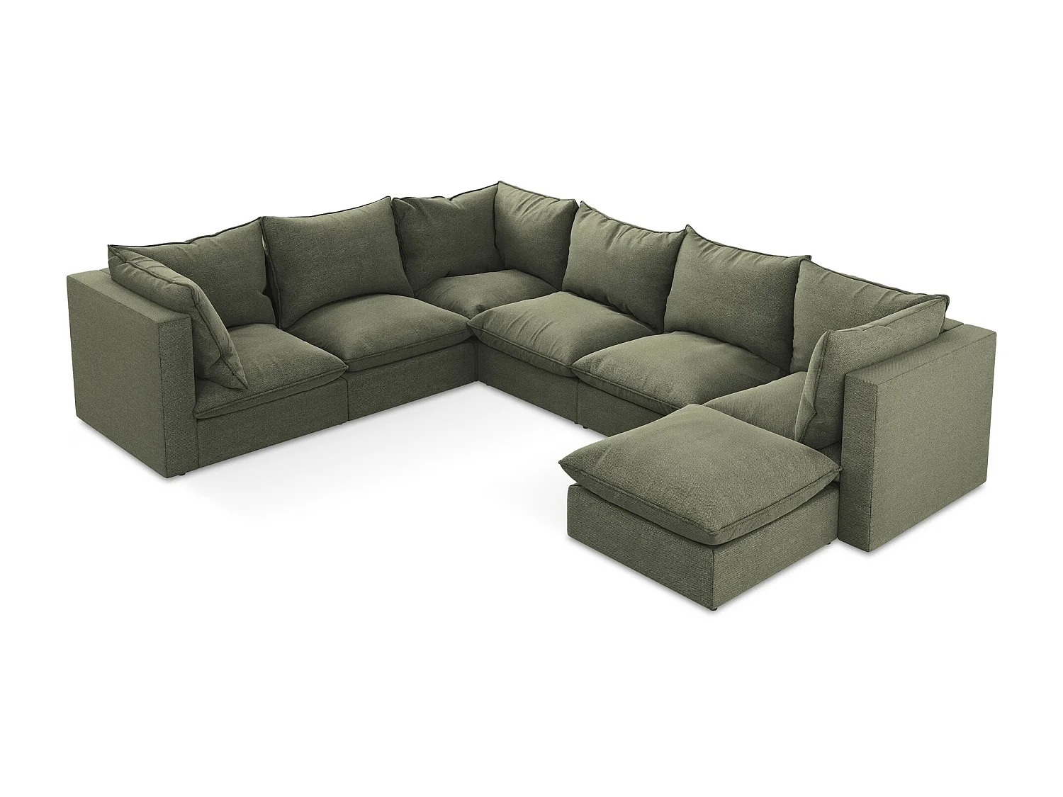 Sofa modułowa panoramiczna - z tkaniny bouclé - oliwkowy - MANAO
