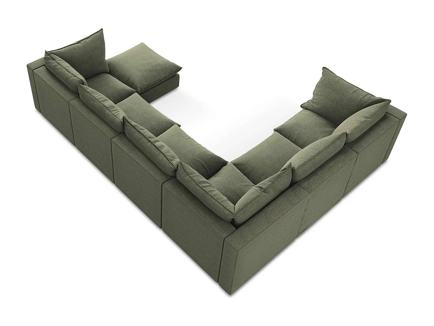 Sofa modułowa panoramiczna - z tkaniny bouclé - oliwkowy - MANAO