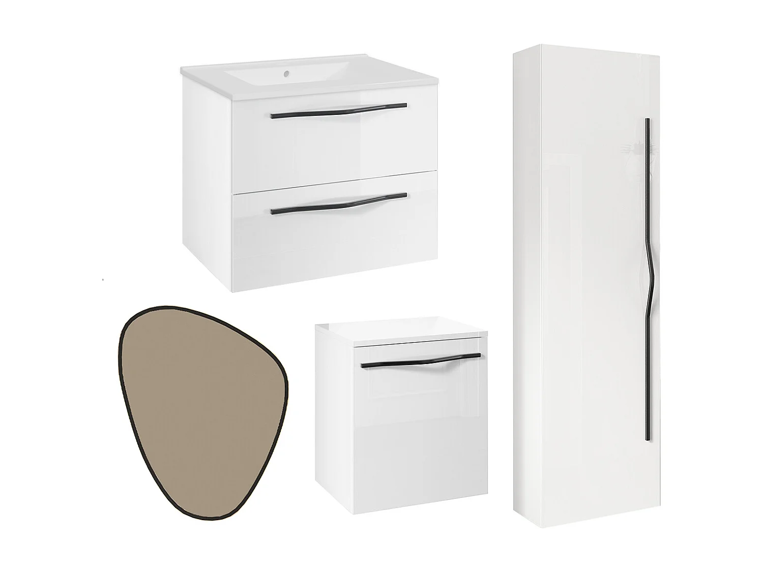 Ensemble meuble simple vasque encastrée 60 cm miroir LED armoire et colonne Douglas Blanc
