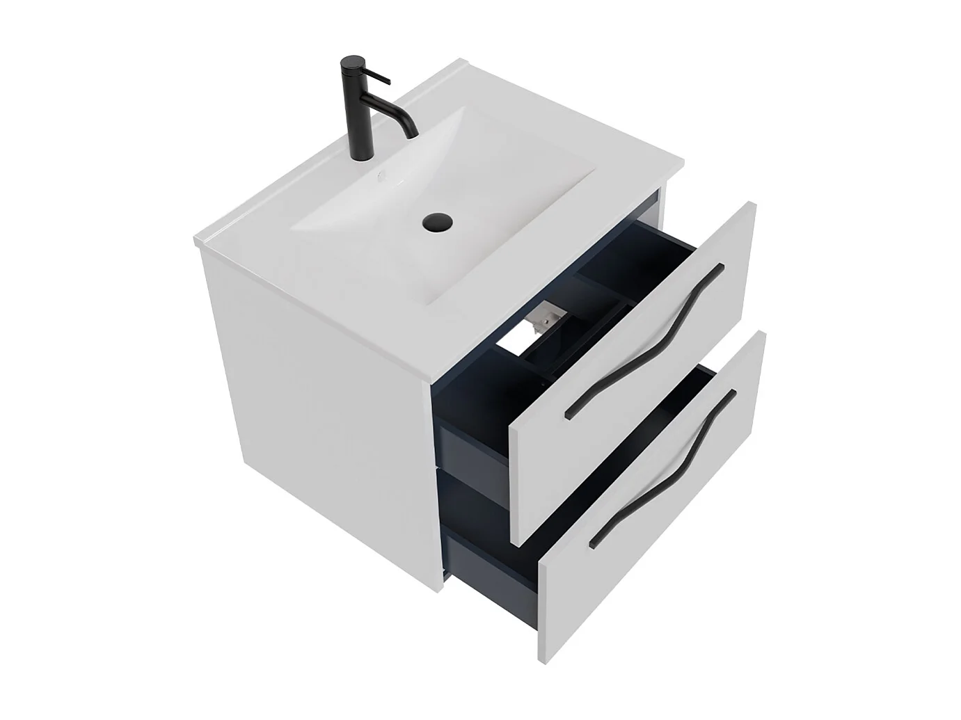 Ensemble meuble simple vasque encastrée 60 cm miroir LED armoire et colonne Douglas Blanc