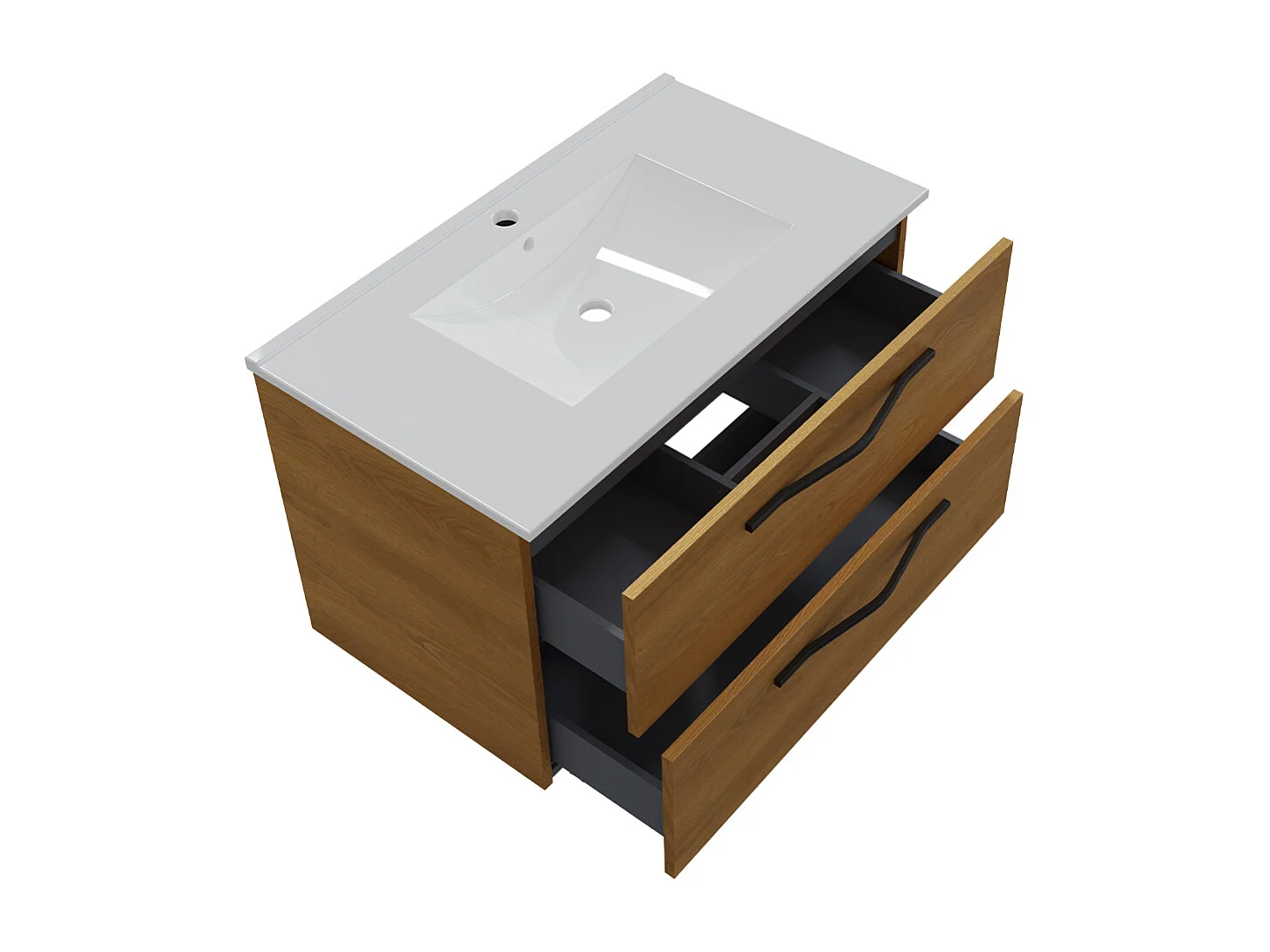 Ensemble meuble simple vasque encastrée 80 cm miroir LED armoire et colonne Douglas Bois